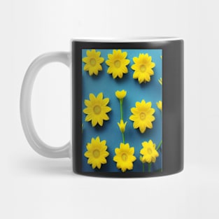 SUNNY LEMON YELLOW FLOWERS TEAL BACKGROUND Mug